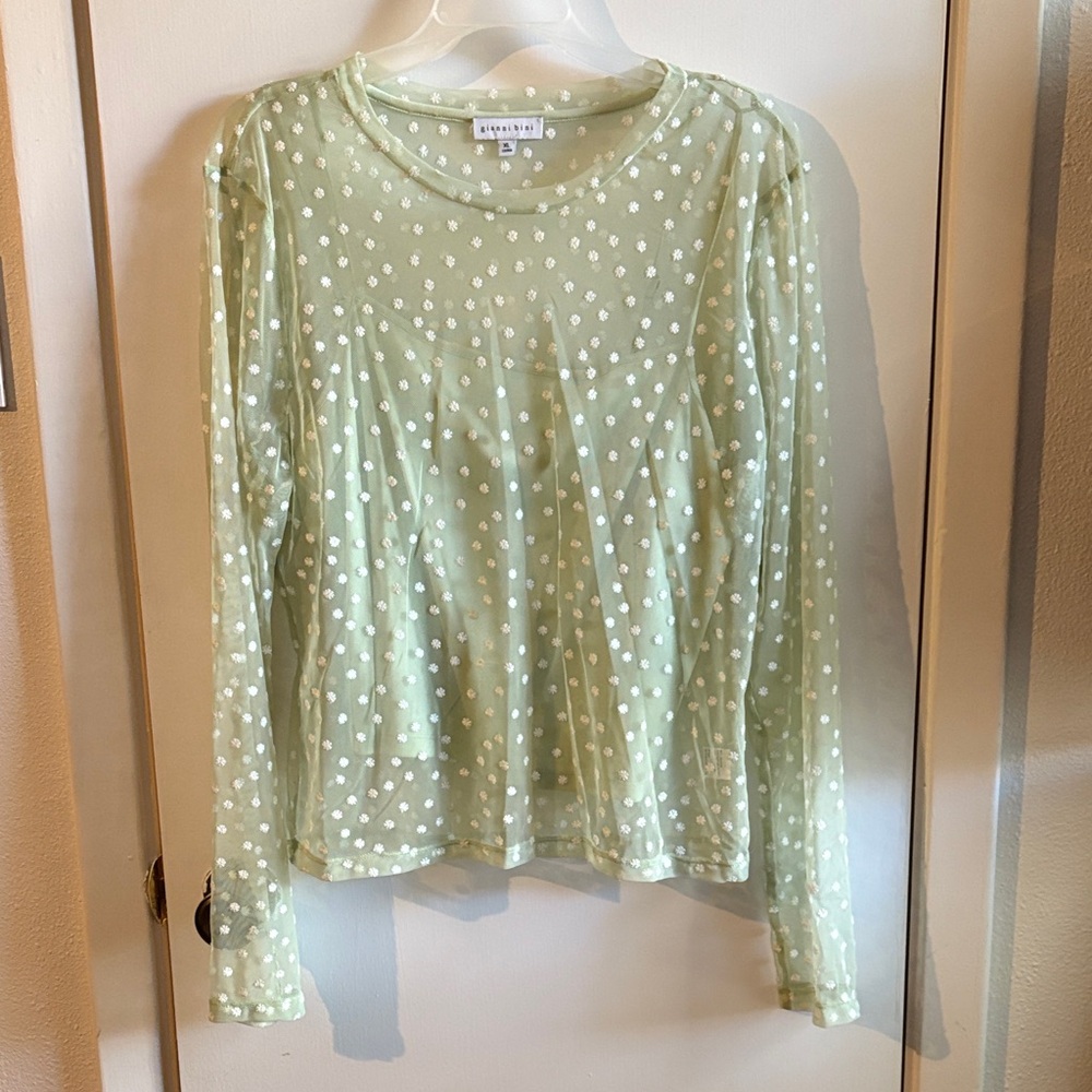 Gianni Bini sheer green top with snowflakes and matching tank Sz XL